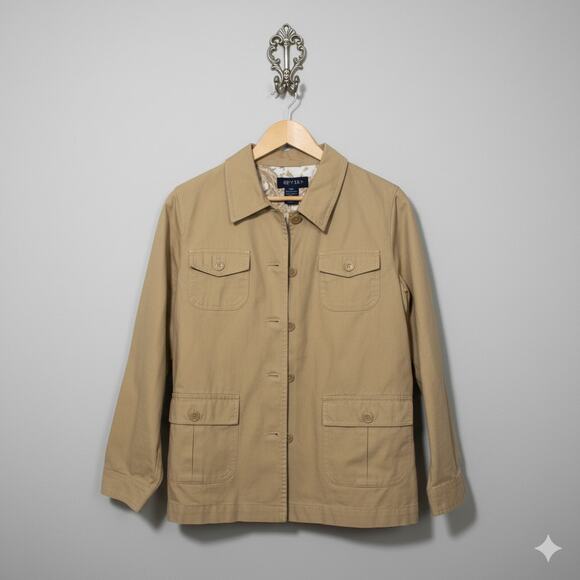 Denim & Co. · Small · Utility Jacket · Khaki with Floral-Print Interior - Picture 1 of 7